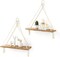Macrame Hanging Shelves — Set of 2 Boho Rustic Wood Floating Shelves with Woven Rope, Wall Decor for Bedroom, Bathroom, Living Room, Nursery, or Dorm, Perfect for Hanging Plants, Photos, or Small Displays